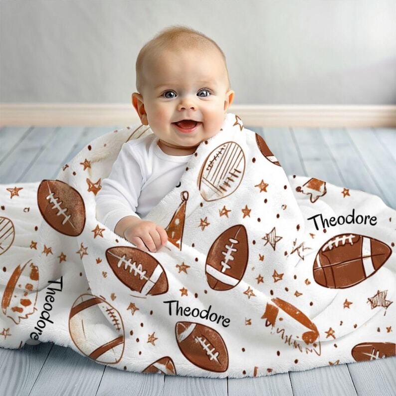 Custom personalized Baby blanket Printed rugby Baby Name Blanket soft Bedding
