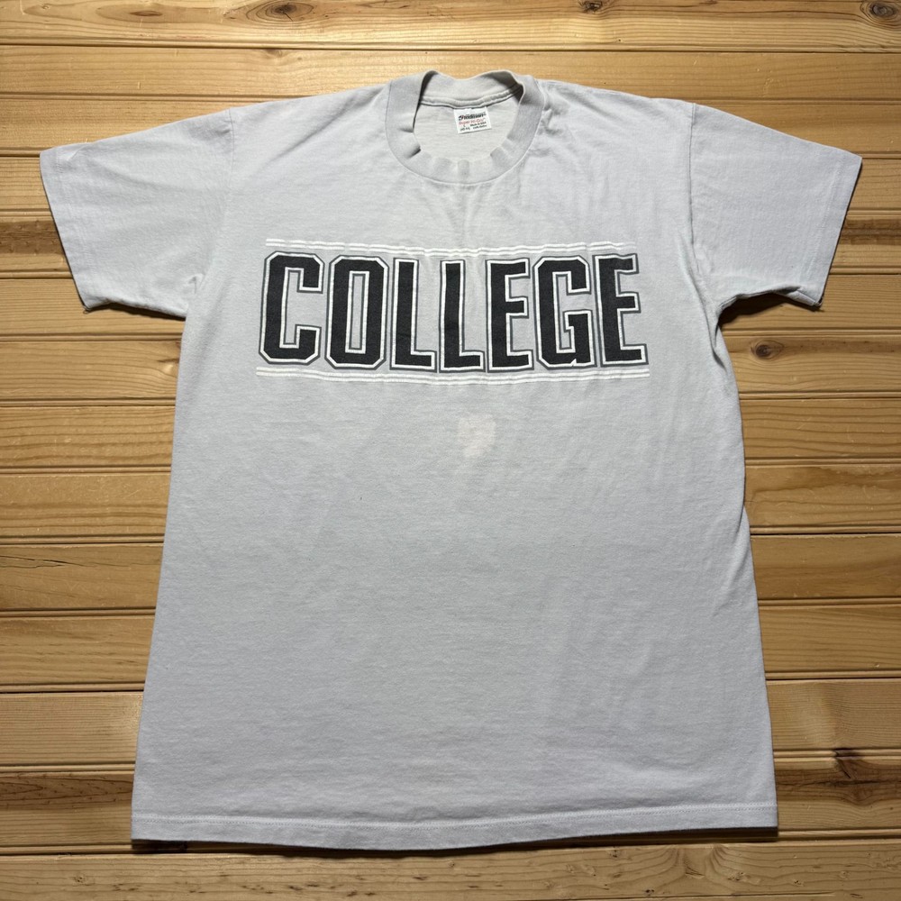 Vintage 90s College Spell Out Single Stitch Graphic T-Shirt USA Made Size Large