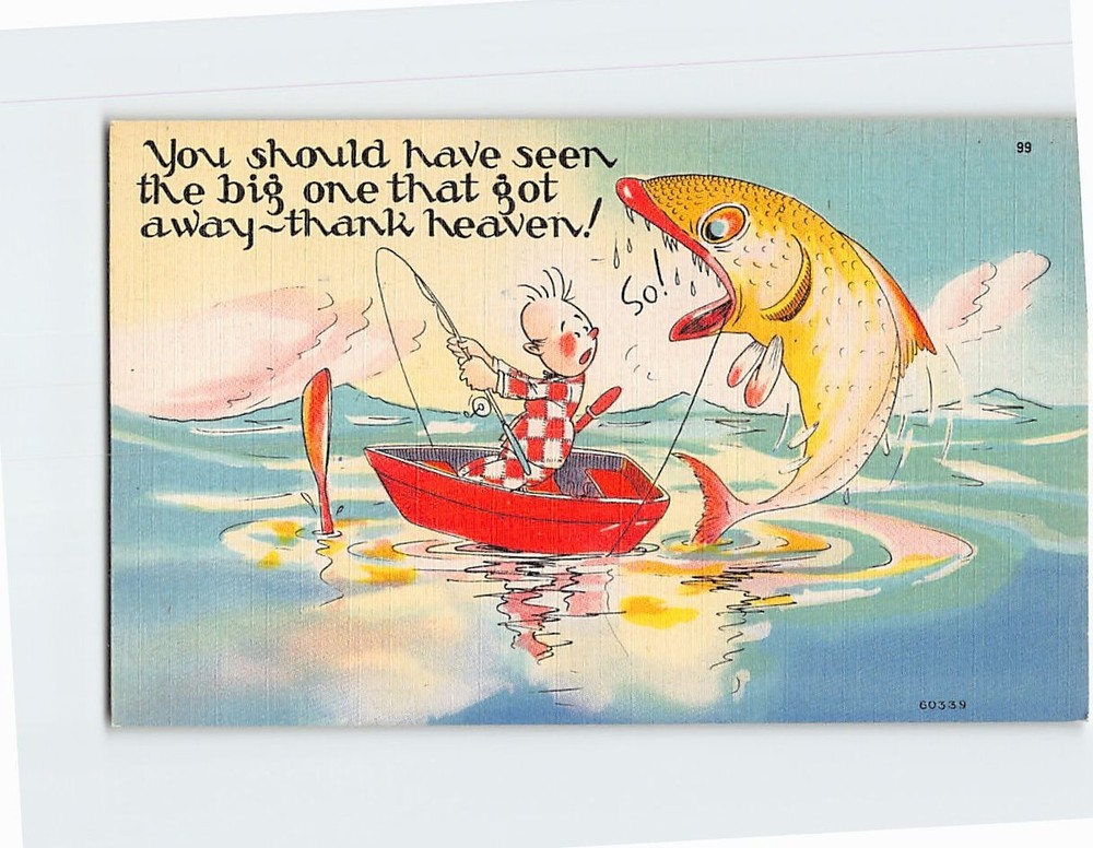 Postcard Greeting Card with Quote Man Fishing Humor Comic Art Print