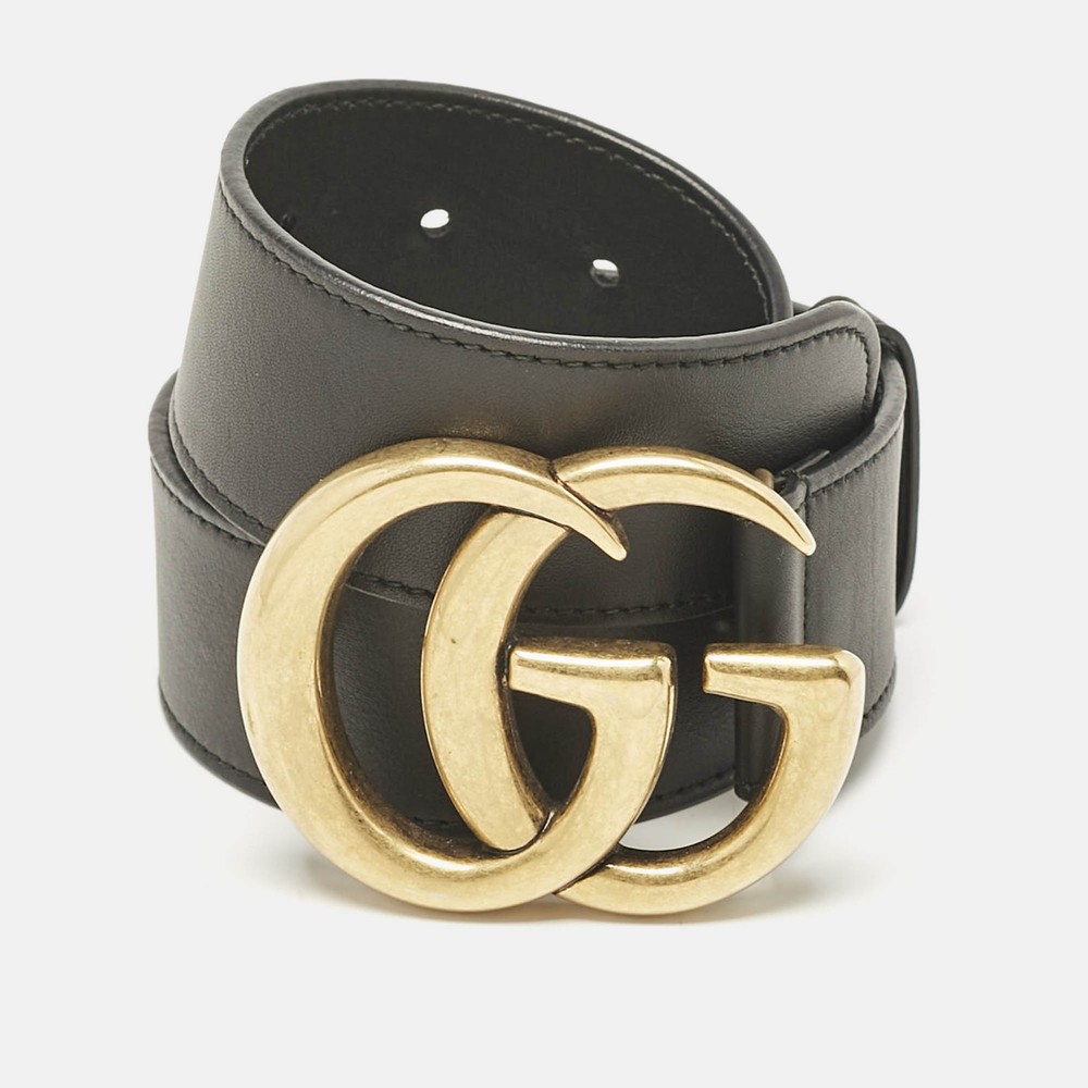 Gucci Black Leather GG Marmont Buckle Belt 90 CM