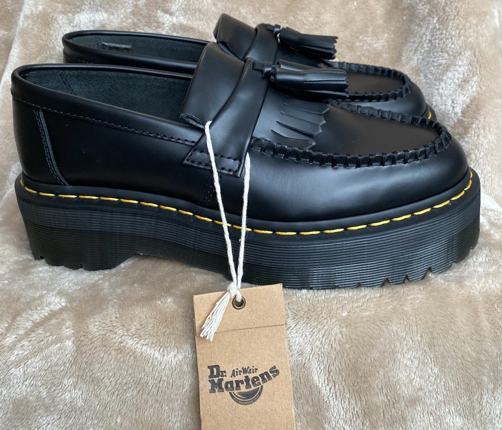 NWOB Dr. Martens Adrian Quad Black Leather Tassel Platform Loafers Women's 10W