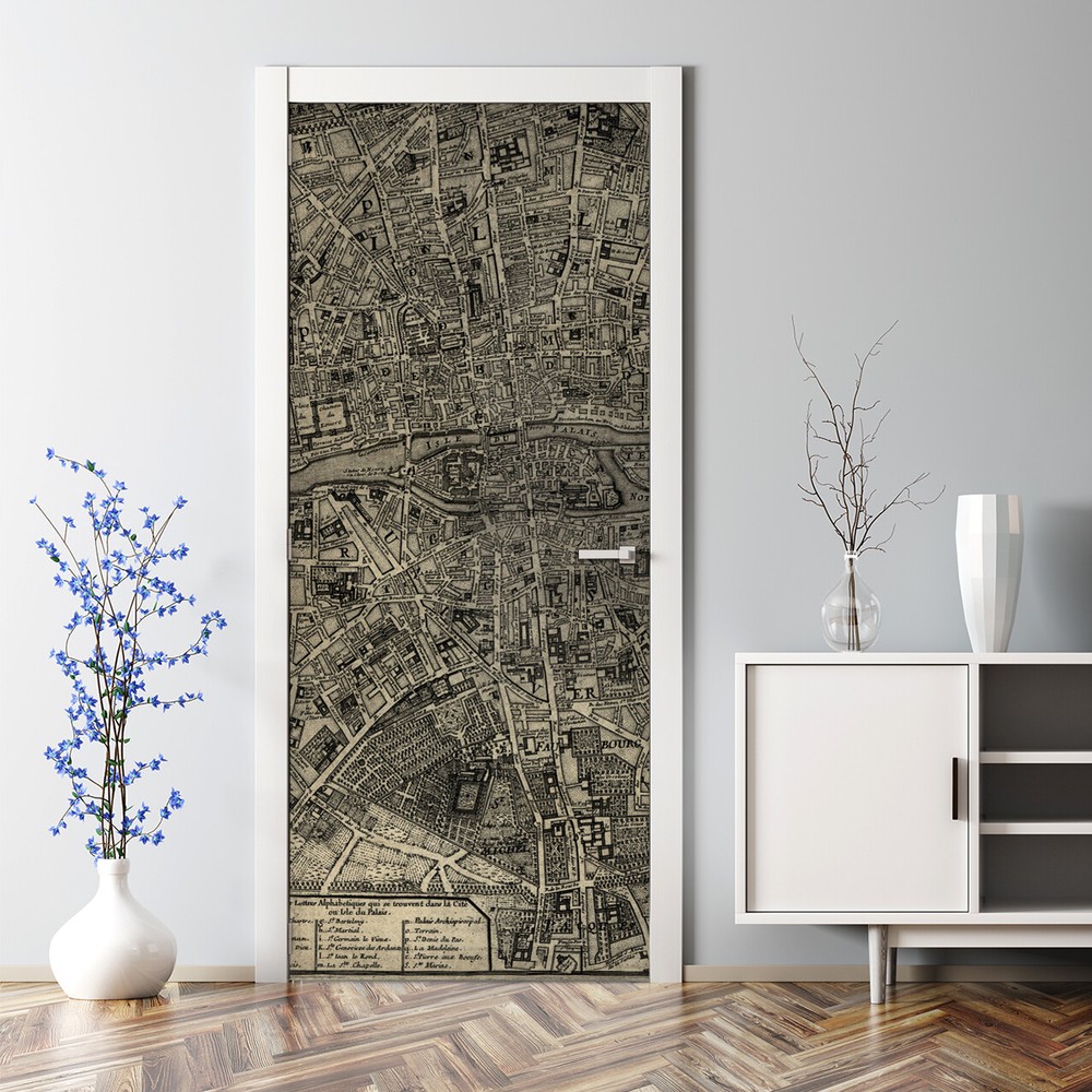 Vintage Paris Map Peel and Stick Wall Decal Bubble Free Door Wrap Decor