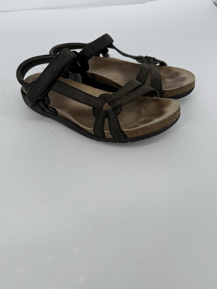 Teva Sandals Ventura Cork Black Waterproof Leather Strappy Size 8