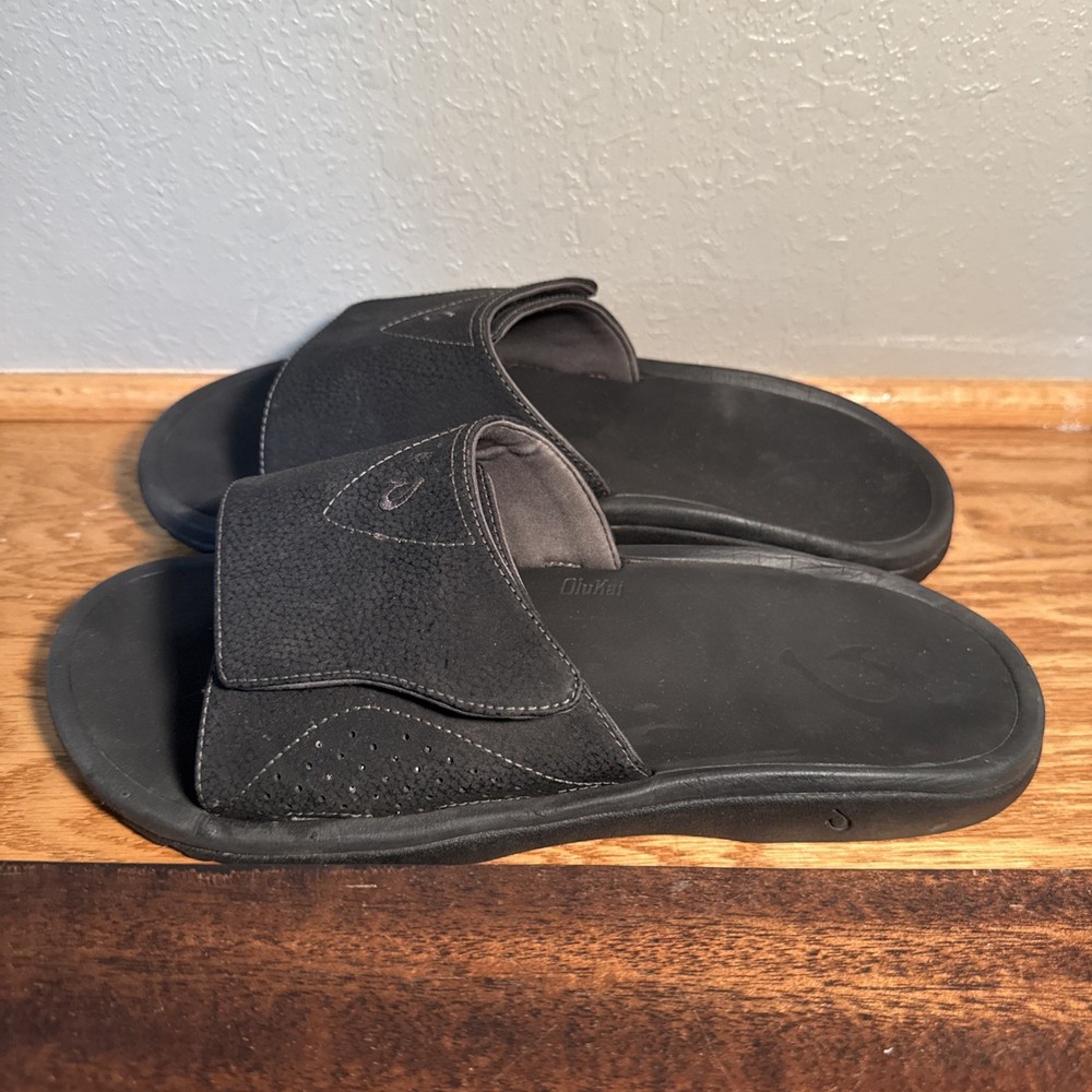 Olukai Nalu Slide Black Mens Size 13M Comfortable Slip-On Sandal Flip Flop