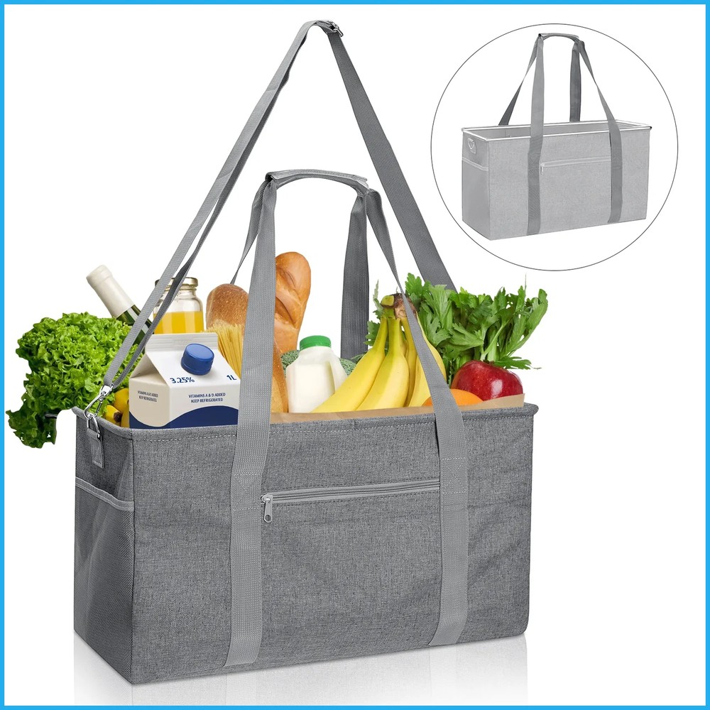 Large 42L Foldable Shopping Basket Grocery Bag Utility Tote Bag Dark Grey