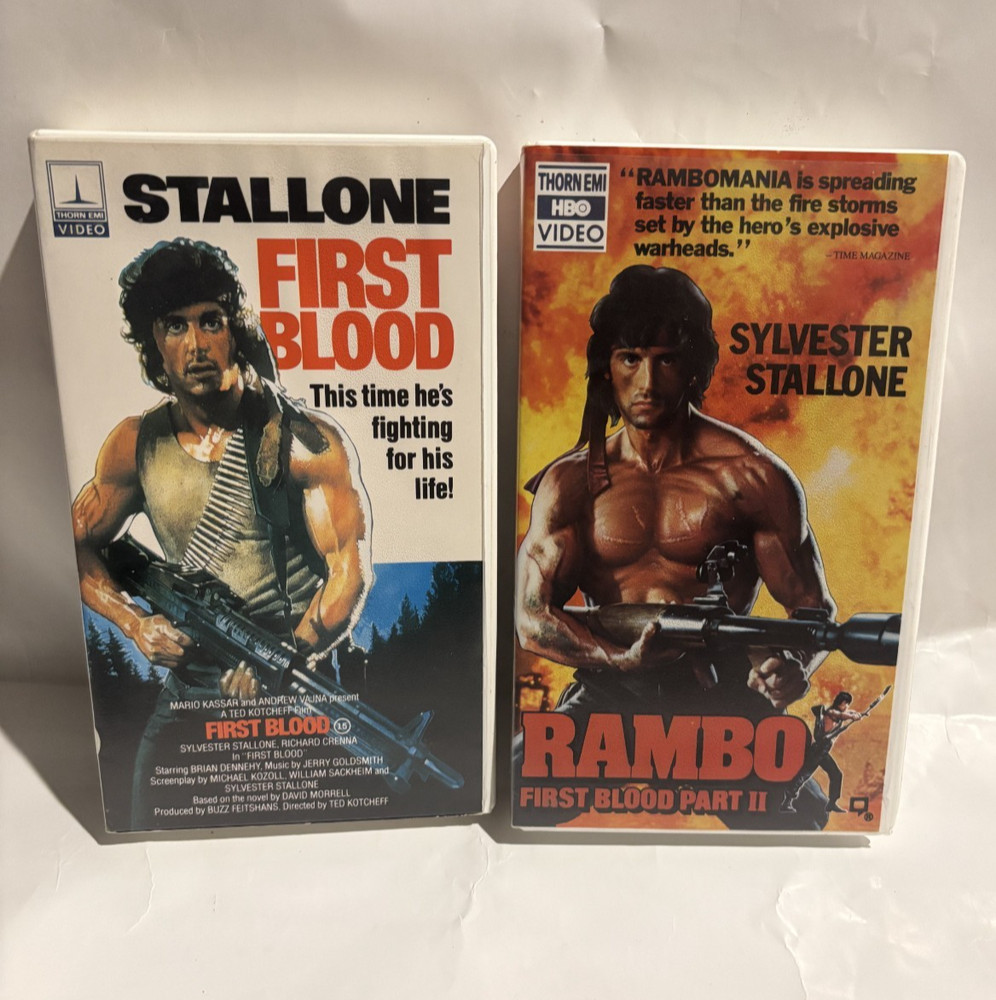 RAMBO First Blood 1 & 2 Thorn EMI Video VHS 1982 1985 Hard Clamshell Case MINTY