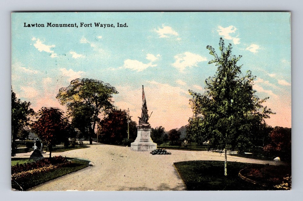 Fort Wayne IN-Indiana Lawton Monument Vintage Postcard Post