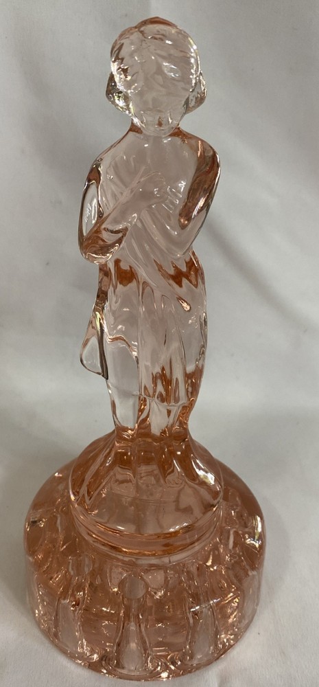 Art Deco Selenium Cadmium Cambridge Draped Lady Depression Glass Flower Frog EUC