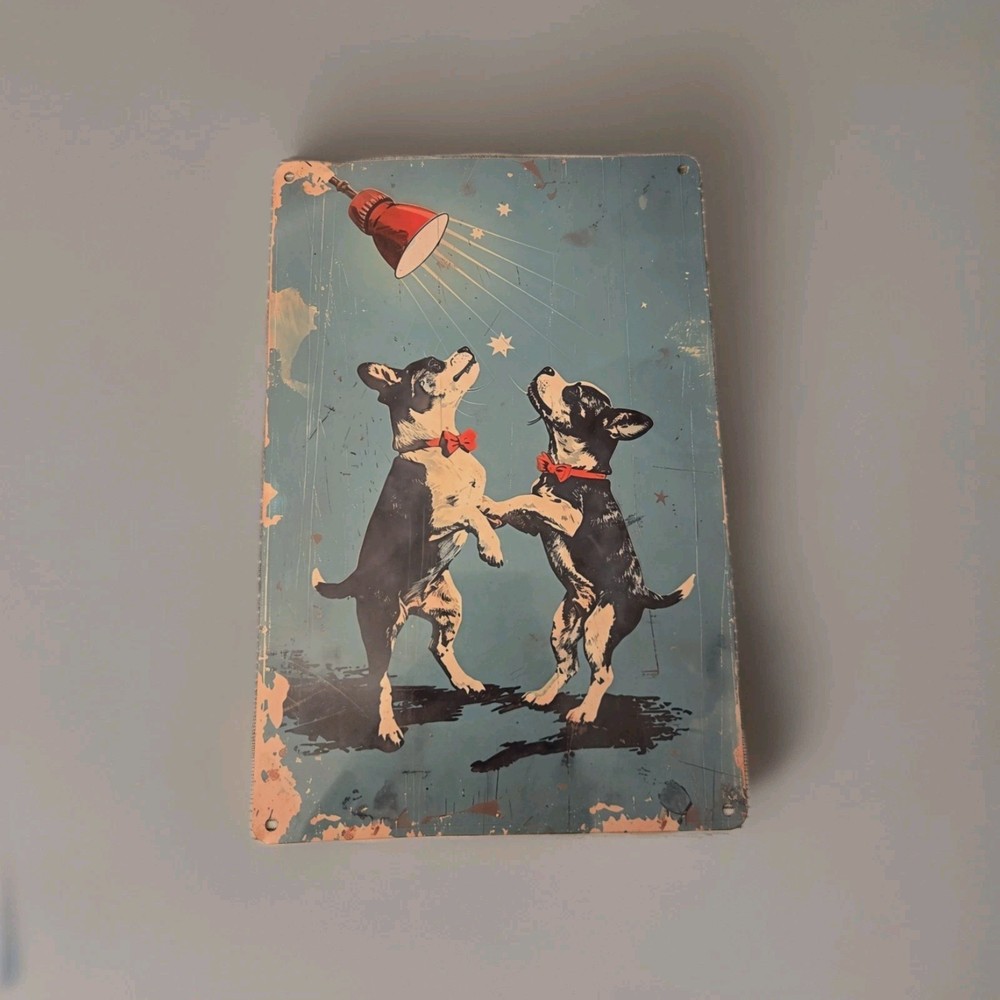 Tin Sign Metal Vintage Dancing Dogs Decor Wall Retro Poster Signs Art Boxer