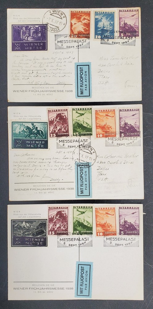 1933 Vienna Fair Special Stamp Featured on 3 Collectible Postcards