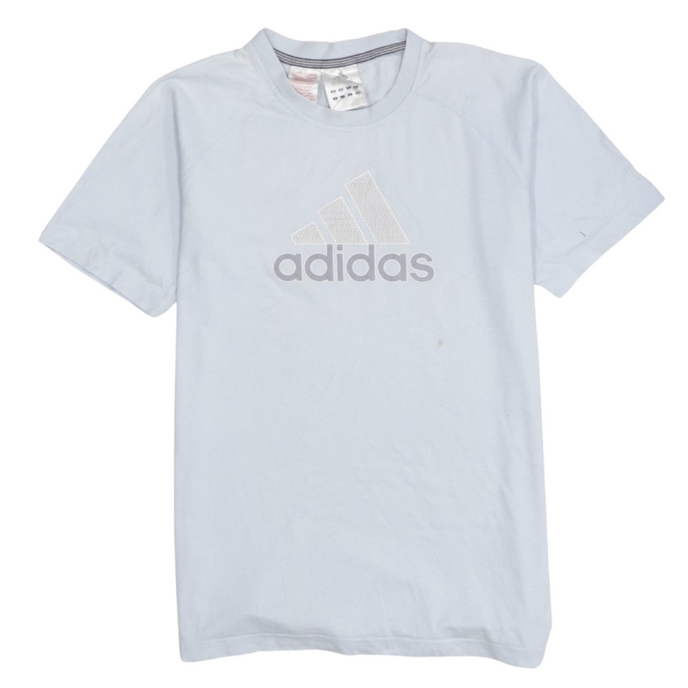 Adidas Womens T Shirt Light Blue Cotton Jersey Relaxed Fit Crew Neck Logo XL