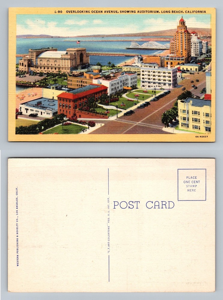 Long Beach, CA-California, Ocean Avenue Auditorium Area Card Vintage Postcard