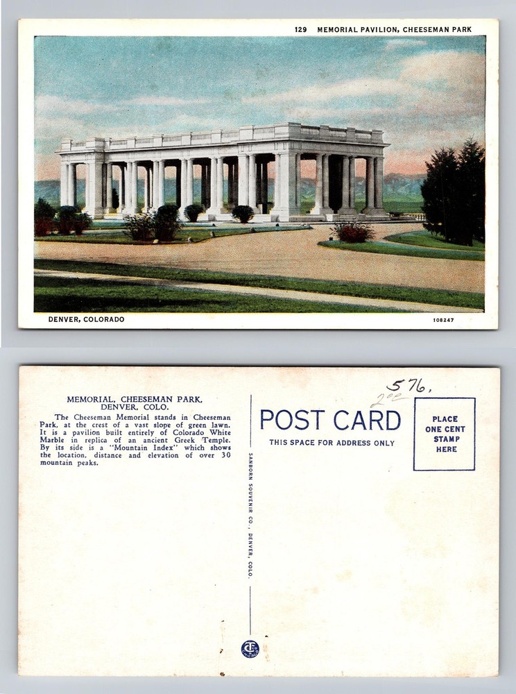Denver, CO-Colorado, Memorial Pavilion Cheesman Park Vintage Postcard