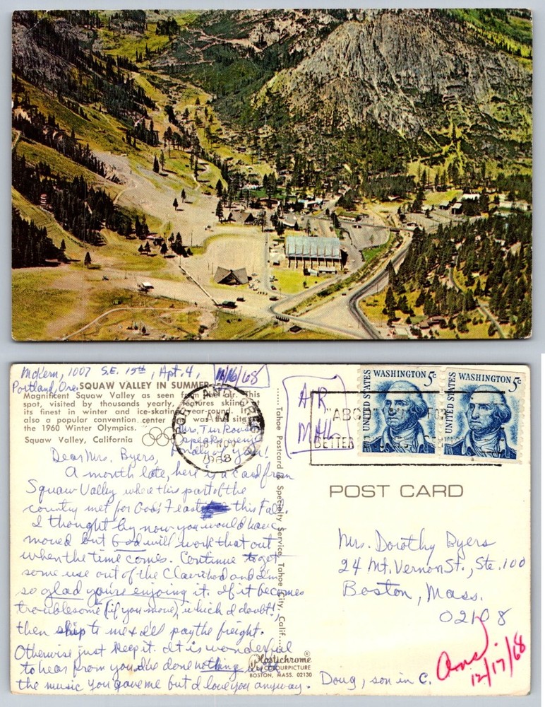Squaw Valley California 1960 Winter Olympics Site Summer Postcard 1968