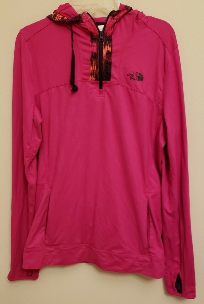 The North Face Womens Nylon Blend Long Sleeve 1/4 Zip Pink Hoodie Size Medium