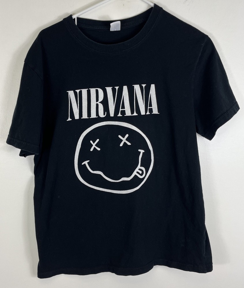 Retro Nirvana Smiley Face Grunge Band Tee Kurt Cobain Medium Fit