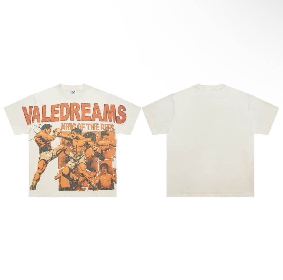 Valley Dream White Boxing Graphic Print T-Shirt Men's M Crew Neck Short Sleeve