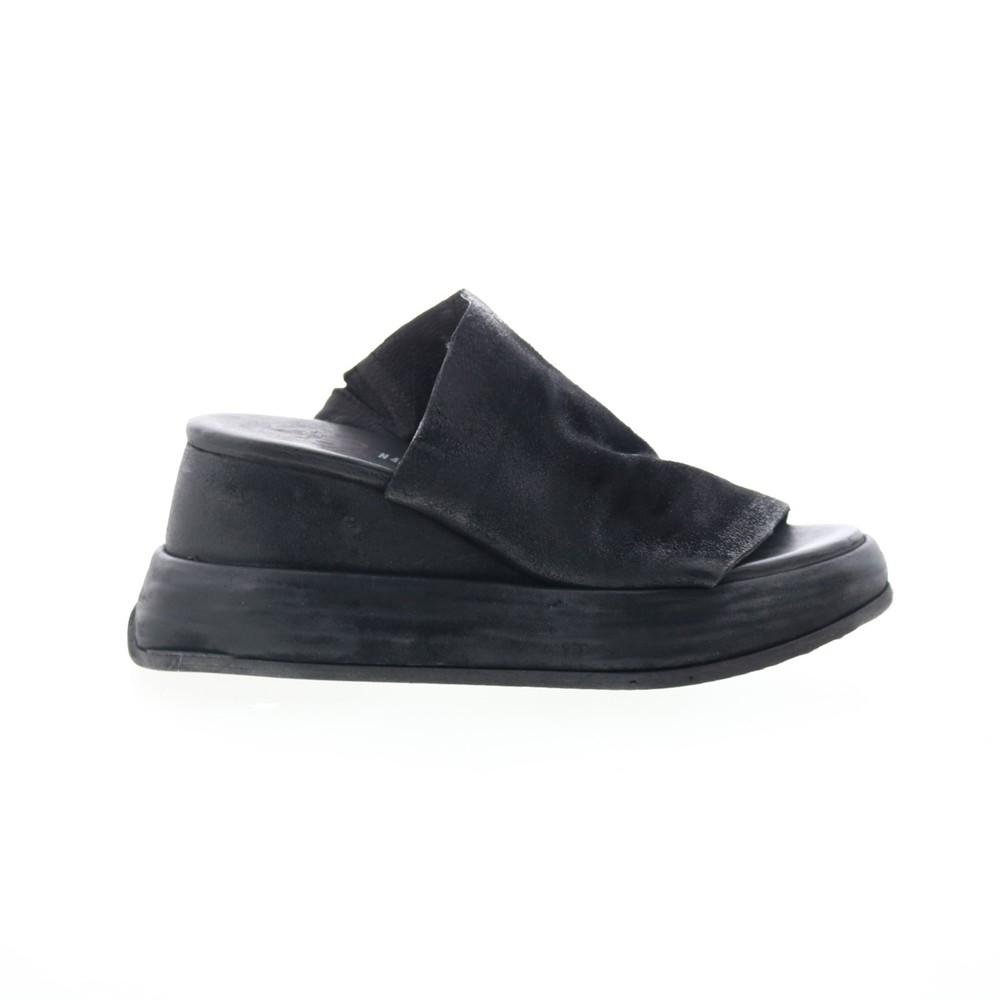 AS98 Rafe Women's Black Leather Platform Slip-On Sandals Size 40