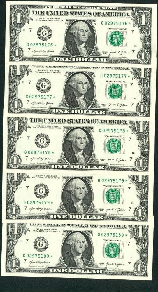 (( Star - 5 Consecutive)) $1 2021 ((Choice Cu)) Federal Reserve Note ** Currency