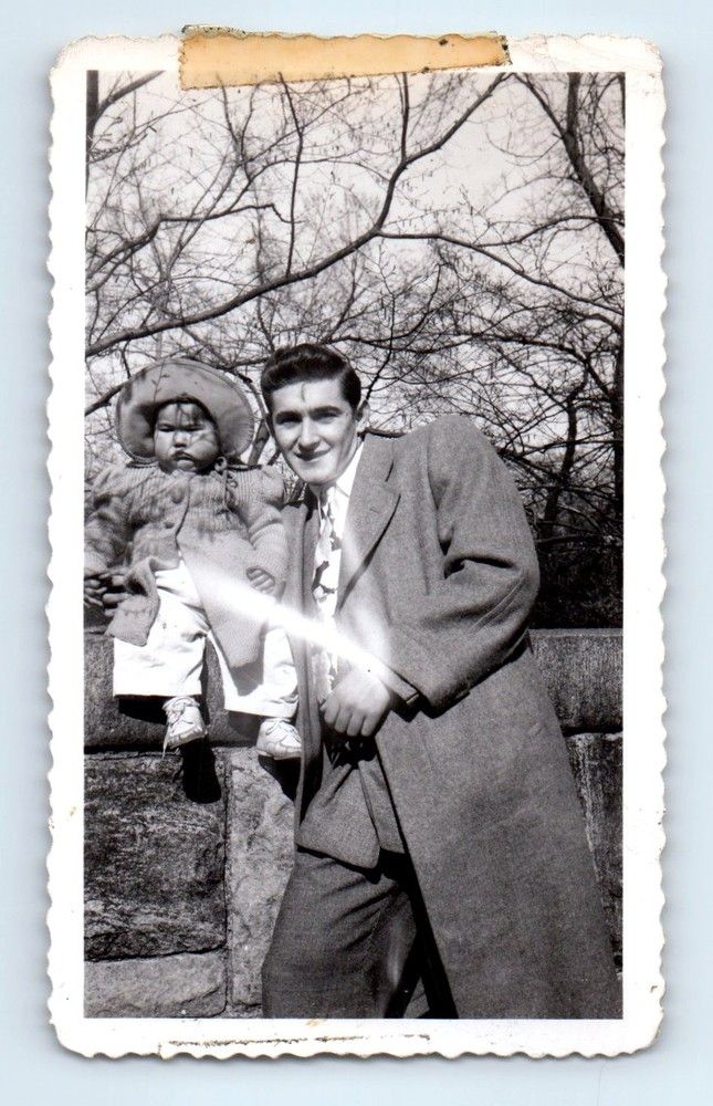 Old Vintage Photo MAN AND TODDLER ABSTRACT GHOST LIGHT YELLOW TAPE