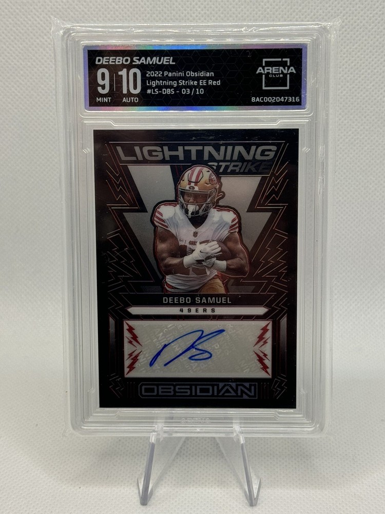 2022 Panini Obsidian Deebo Samuel Lightning Strike Auto RED #/10 AC Graded 9/10!-image