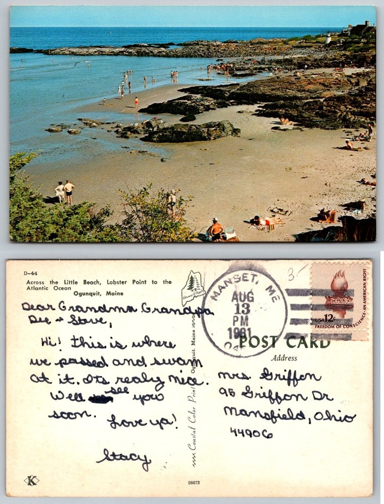 Ogunquit Maine Little Beach Lobster Point 1981 Postcard Atlantic Ocean