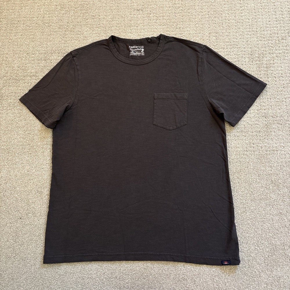 Faherty Sunwashed Short Sleeve T Mens Sz XL Gray Organic Cotton Pocket Shirt