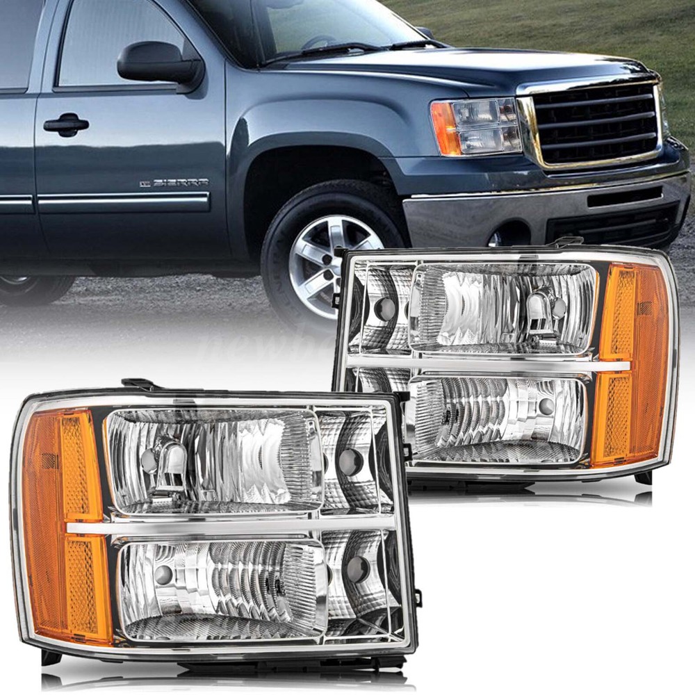 Pair  Headlights Assembly For 2007-2014 GMC Sierra 1500 2500 3500 HD Left Right