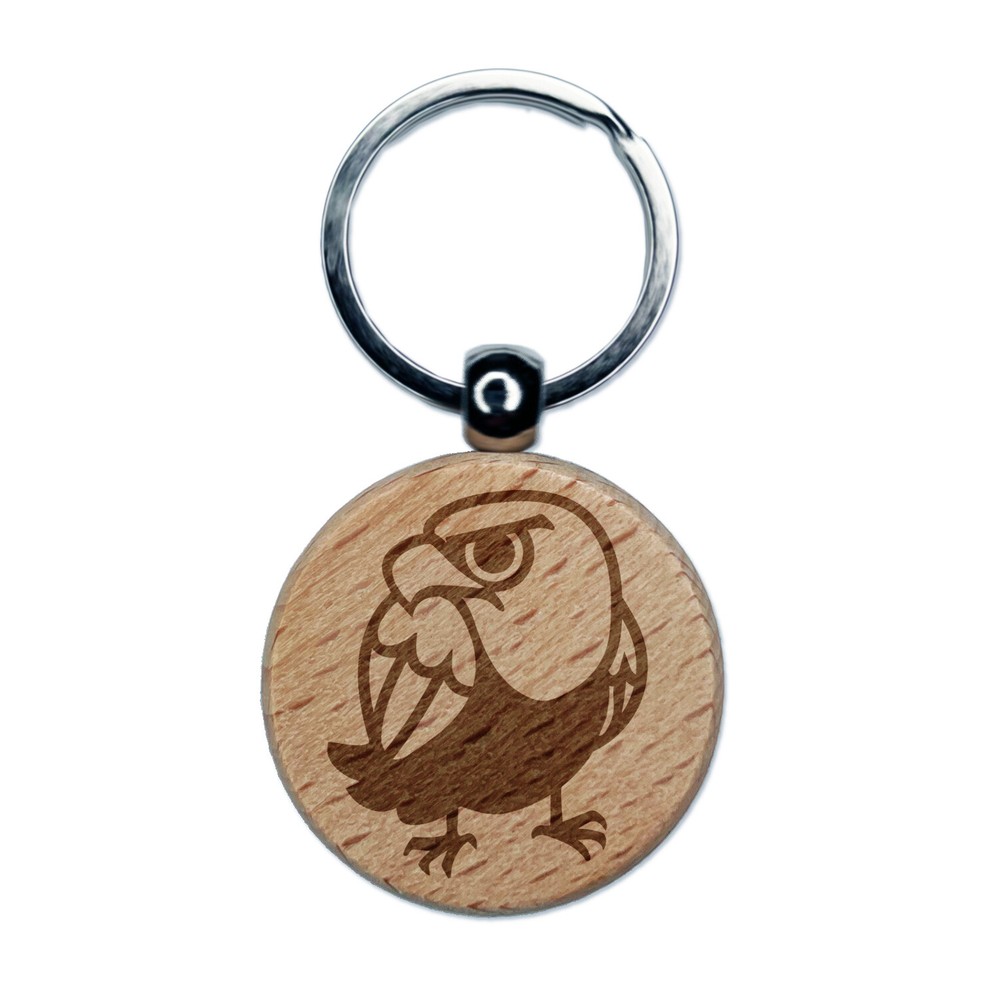 Grumpy Bald Eagle Engraved Wooden Keychain Charm