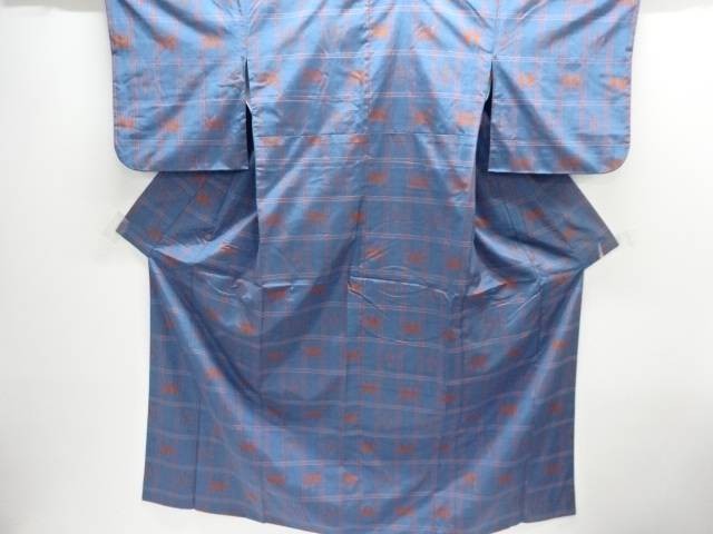 Handwoven Pongee Kimono with Woven Kasuri Pattern Size 161cm Used