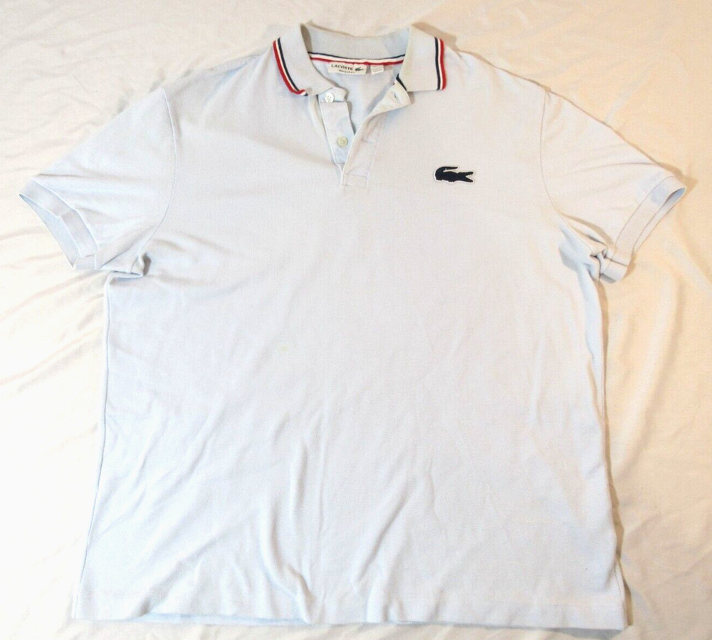 LACOSTE Men's Light Blue Polo Short Sleeve Big Croc Alligator Shirt Fr 7 US XXL