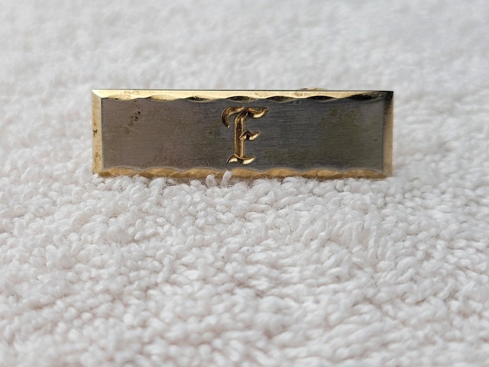 Gold Tone Vintage Hickok USA Monogram Initial F Tie Clip