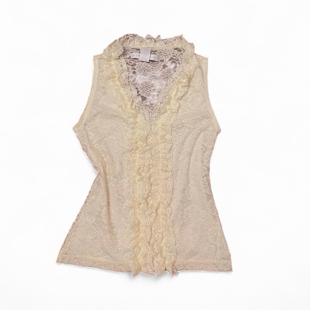 90’s Y2K Pastel Yellow lace Ruffle Top size small