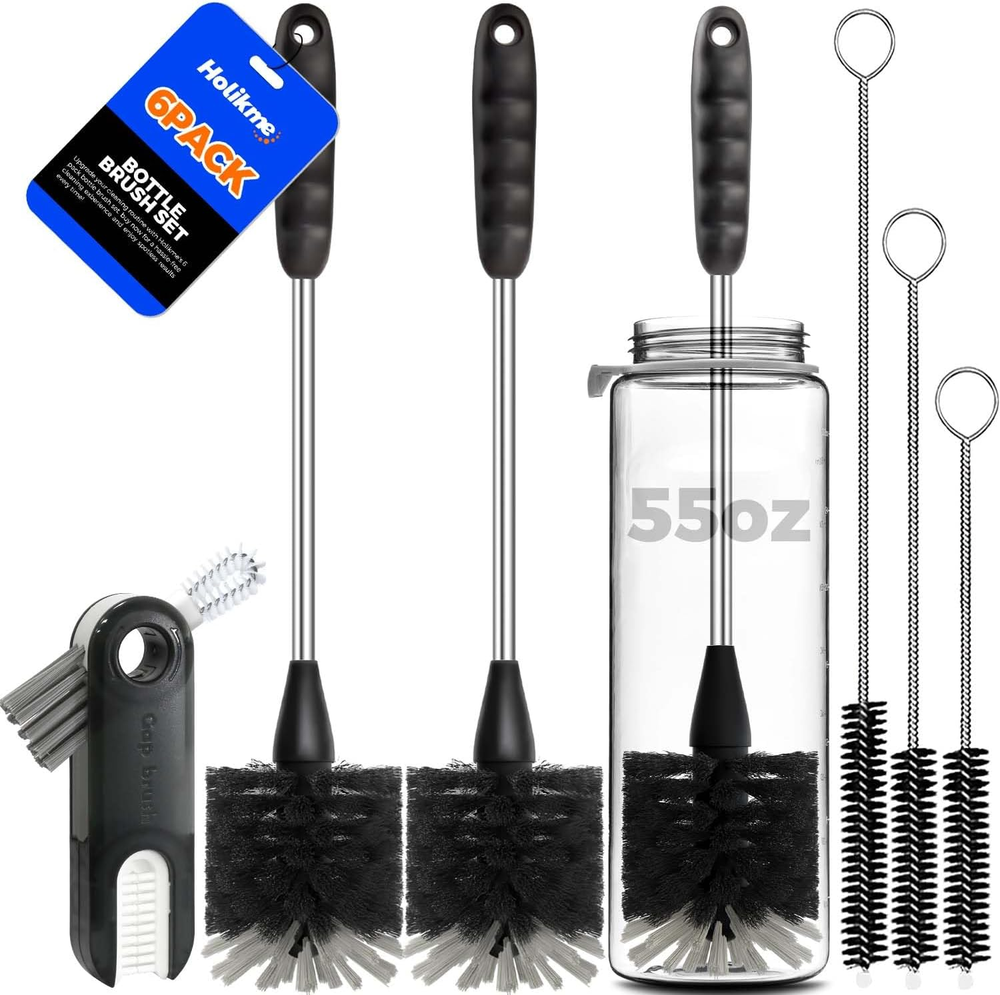 6 Pack Stainless Steel Bottle Brush Set with 14