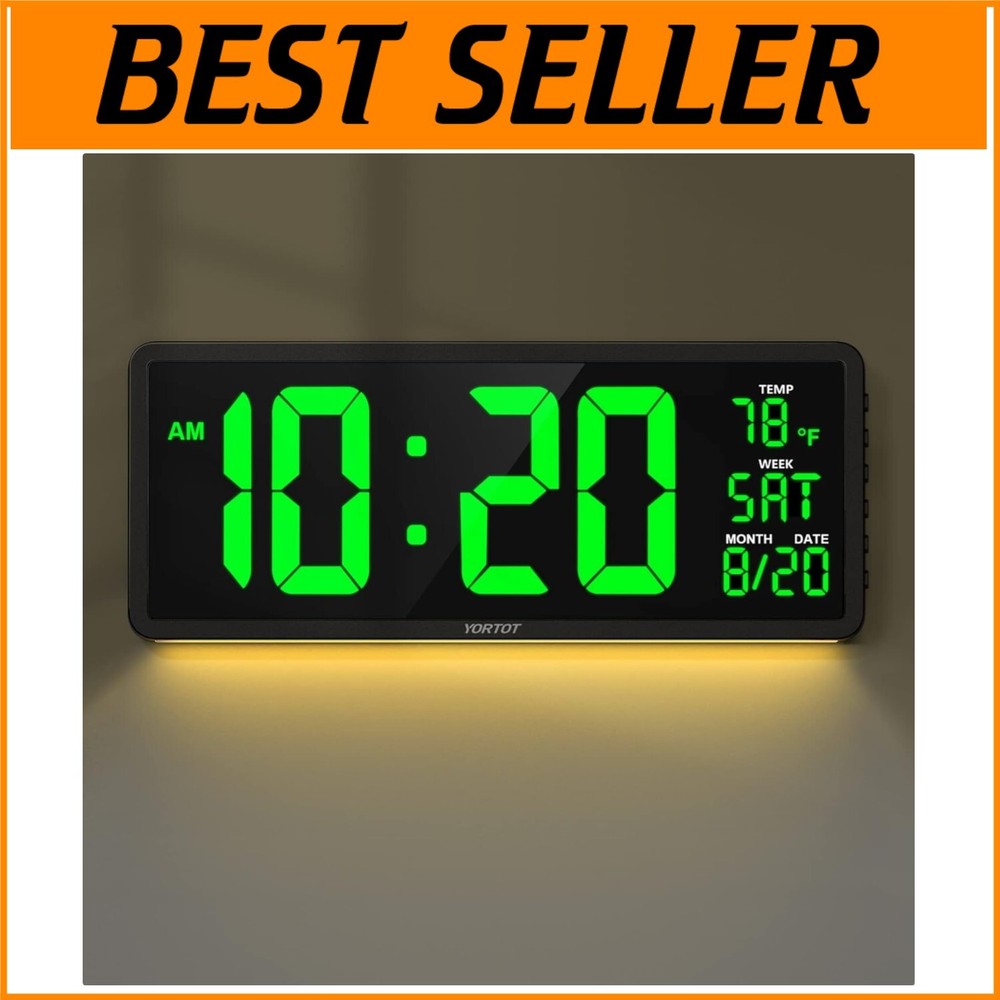 16-inch Digital Wall Clock with 7 Color Lights Adjustable Brightness