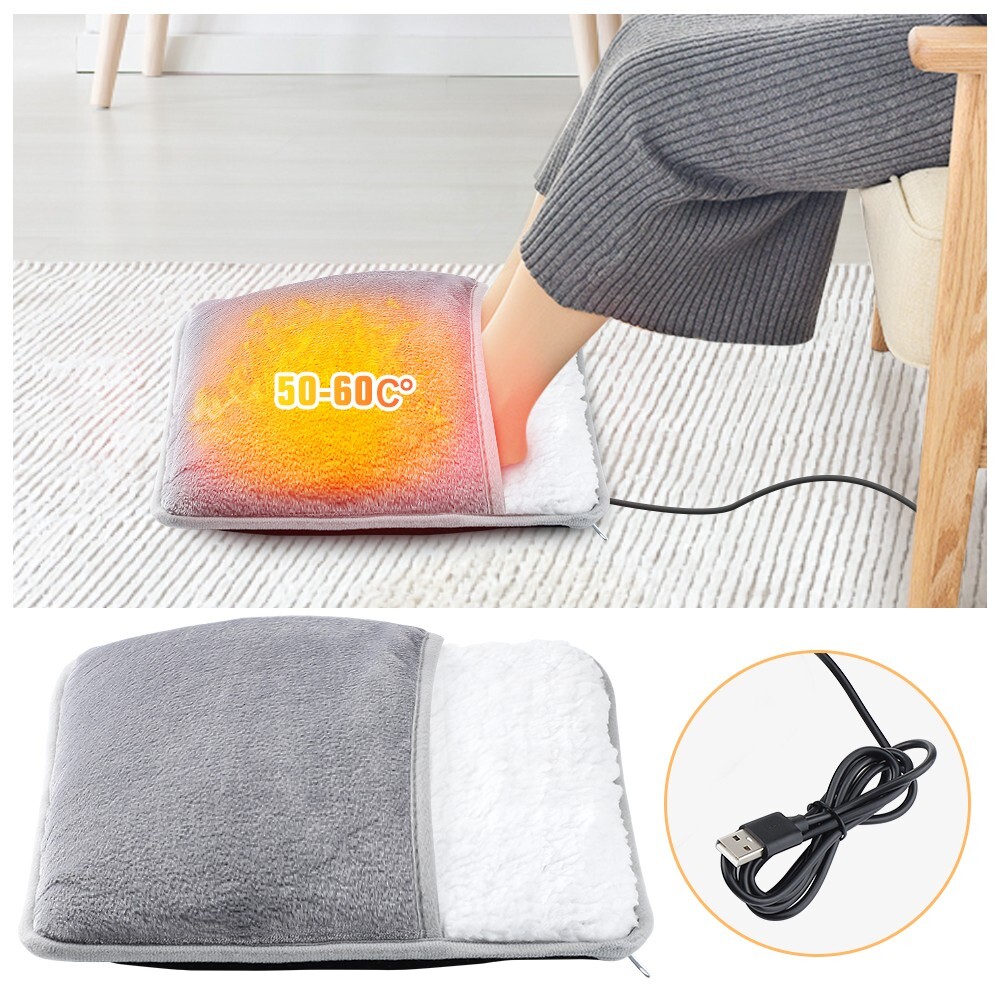 USB Rechargeable Electric Foot Warmer – Soft Plush Washable Heating Pad