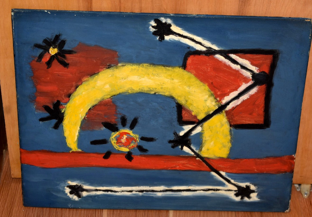 Vintage 1950s Boston Abstract Surrealist Paintings Edward Cooper 20x15.5