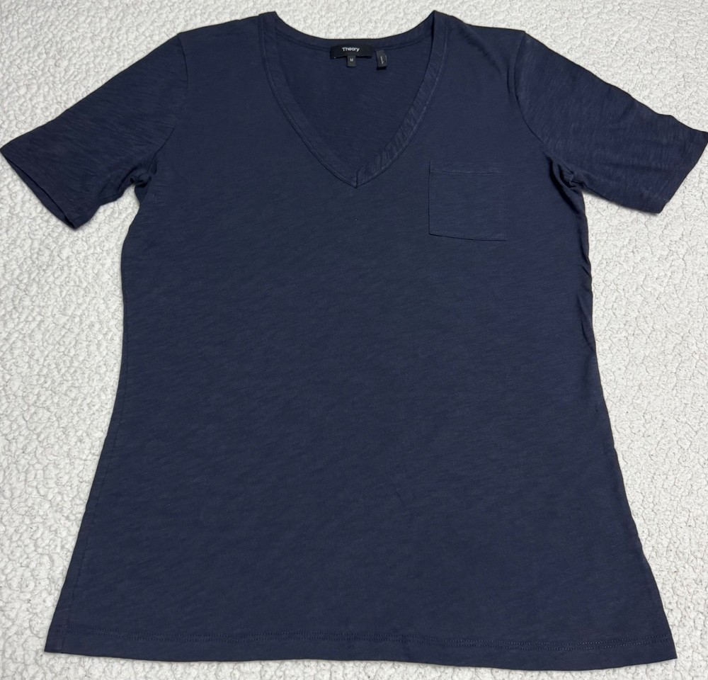 Theory Women's Blue Classic Crew Neck Short Sleeve Basic Tee T-Shirt Top Size M