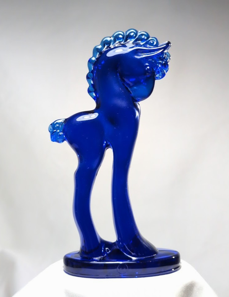 Vintage Mosser Cobalt Blue Glass Trojan Horse Pony Figurine 5.75” MCM Styling