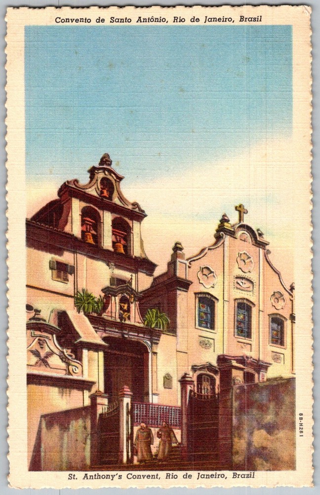 Vtg Linen Postcard St Anthony's Convent Rio DE Janeiro, Brazil 1940s