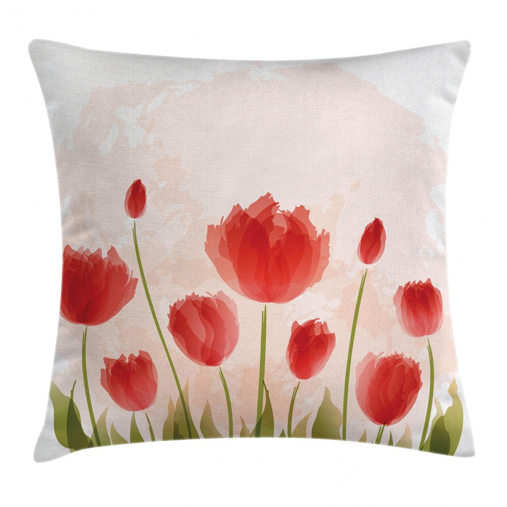 Romantic Tulip Blossom Floral Square Pillow Cover 18-Inch Cushion Case