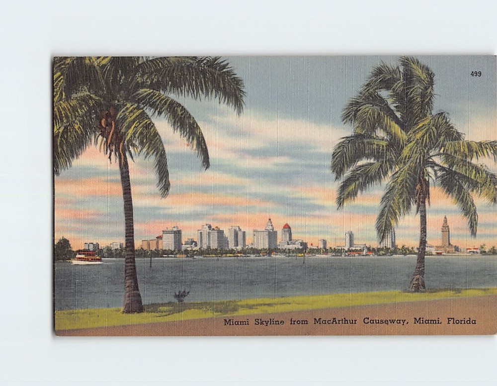 Postcard Miami Skyline from MacArthur Causeway Miami Florida USA