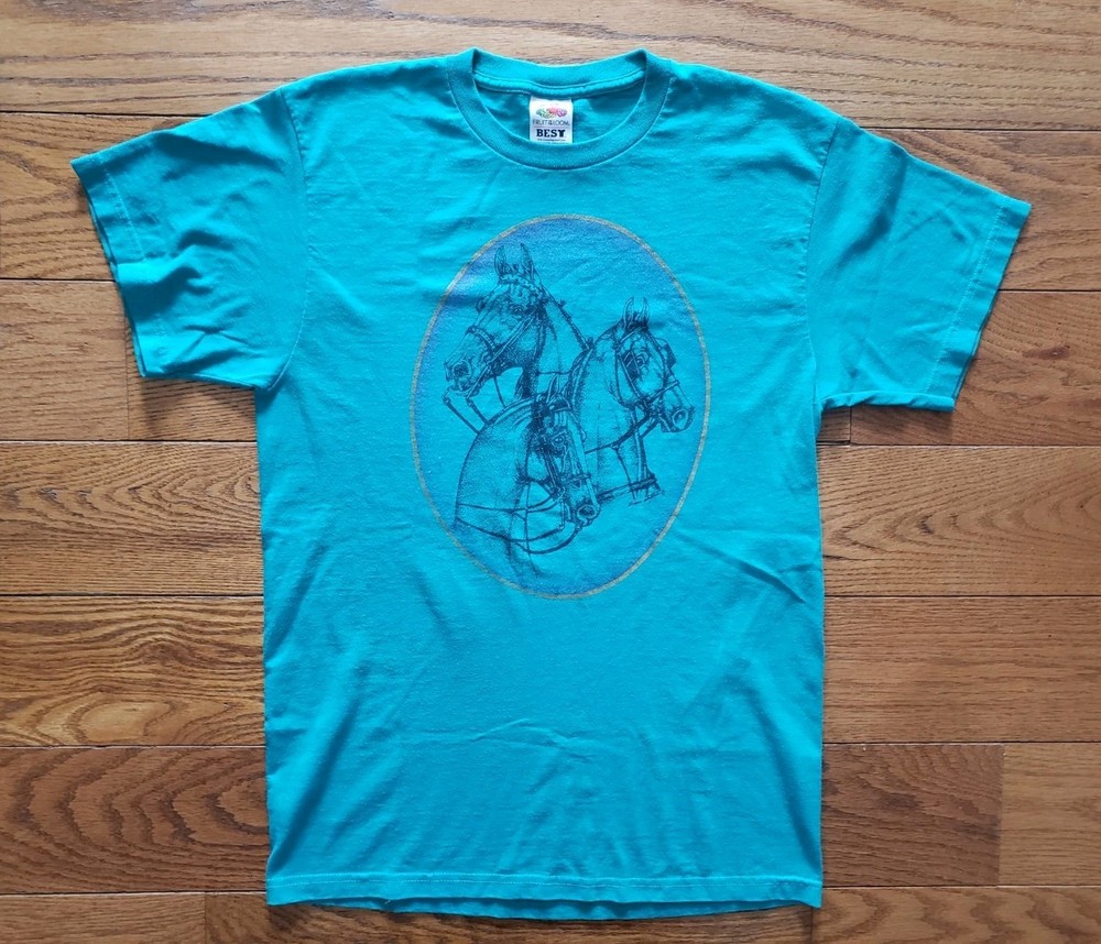 Vintage Horse Western Graphic T-Shirt Size Medium Mens Teal Green M