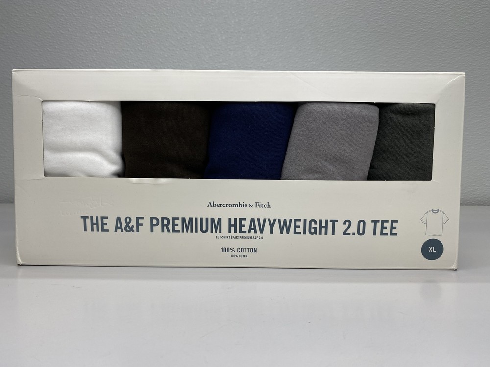 Abercrombie & Fitch Men T-Shirt Multipack Size XL 5-Pack Premium Heavyweight 2.0