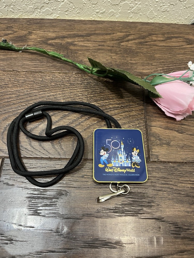 Disney World 50th Anniversary Castle Lanyard with Commemorative Medal Pin