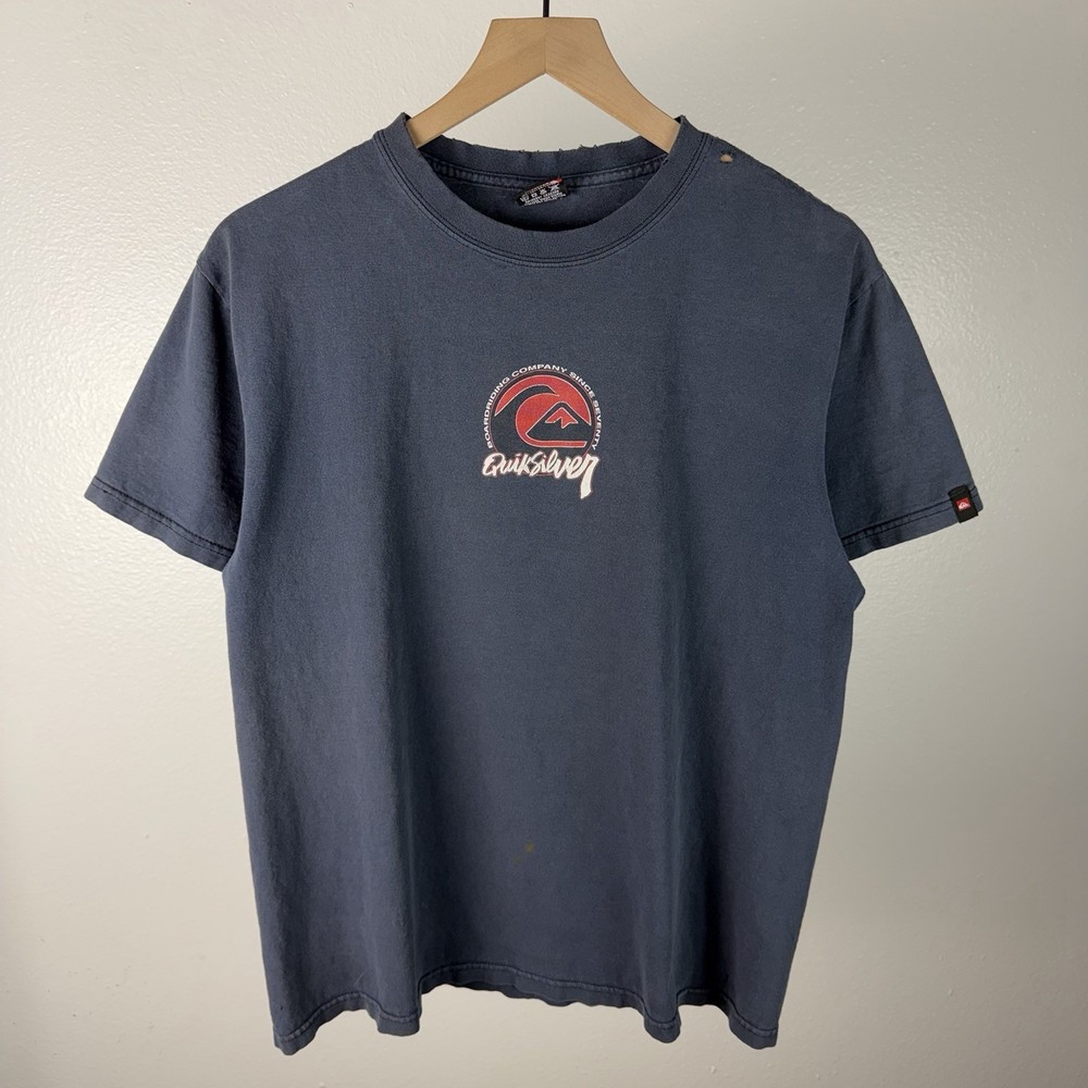 Vintage 90s Quicksilver Big Logo Double Sided Staple Skate Surf Faded Medium