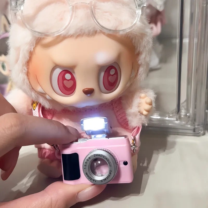 17cm Labubu Camera with Flash Decorative Bag for Plush Dolls