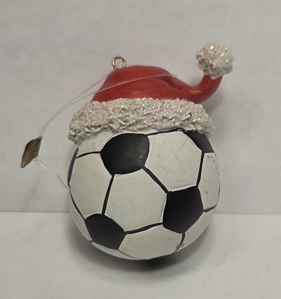 New Christmas Tree ornament Soccer ball with santa hat customizable