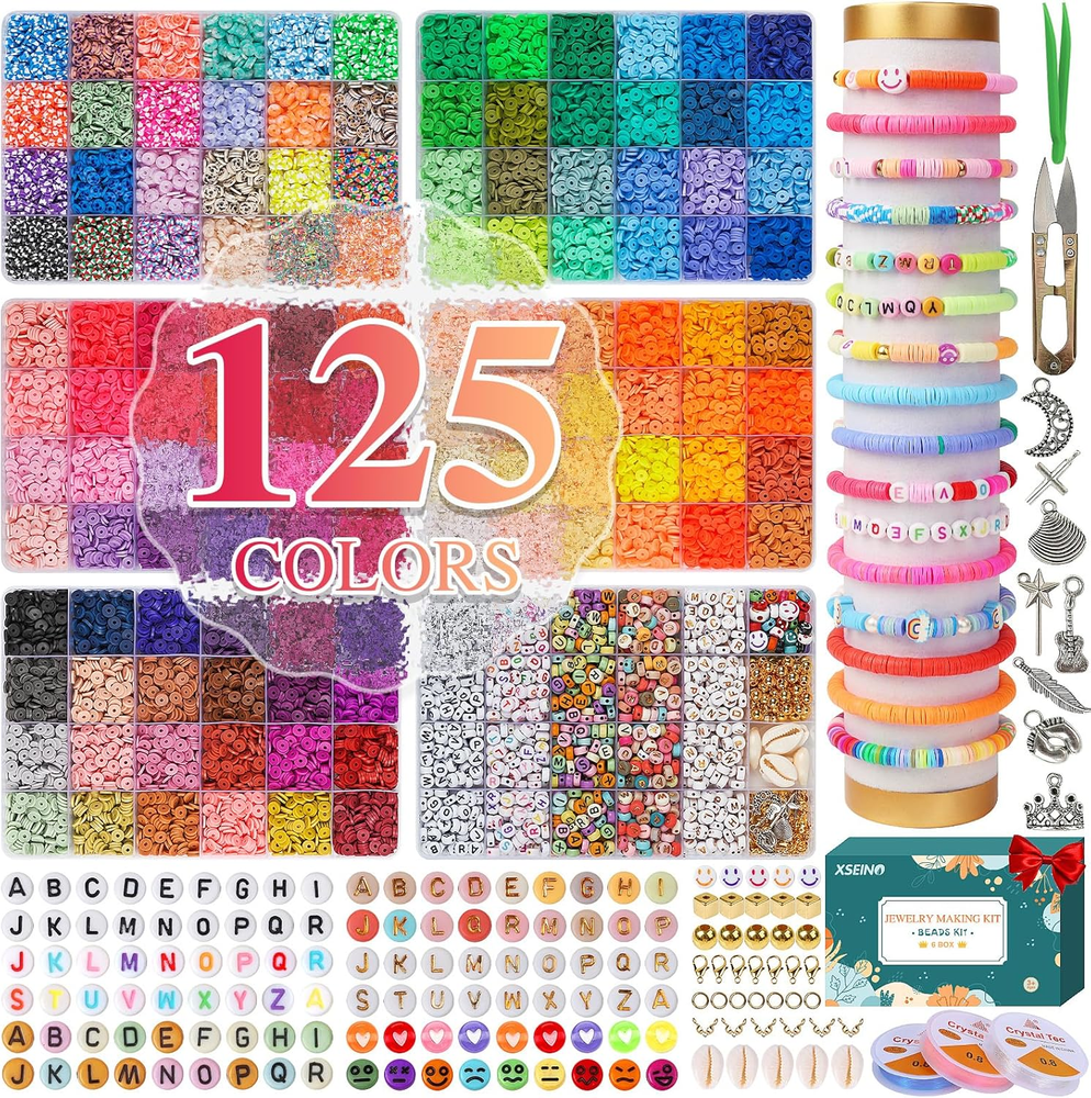 23000Pcs 125-Color Clay Beads Kit for DIY Bracelets and Friendship Jewelry Making