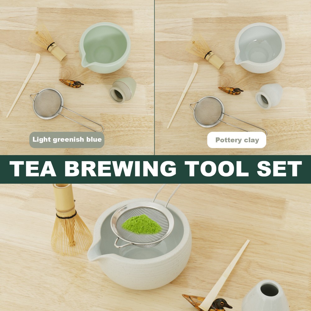 6Pcs Matcha Whisk Set Ceramic Matcha Bowl with Filter Tea Tray 530ml♔